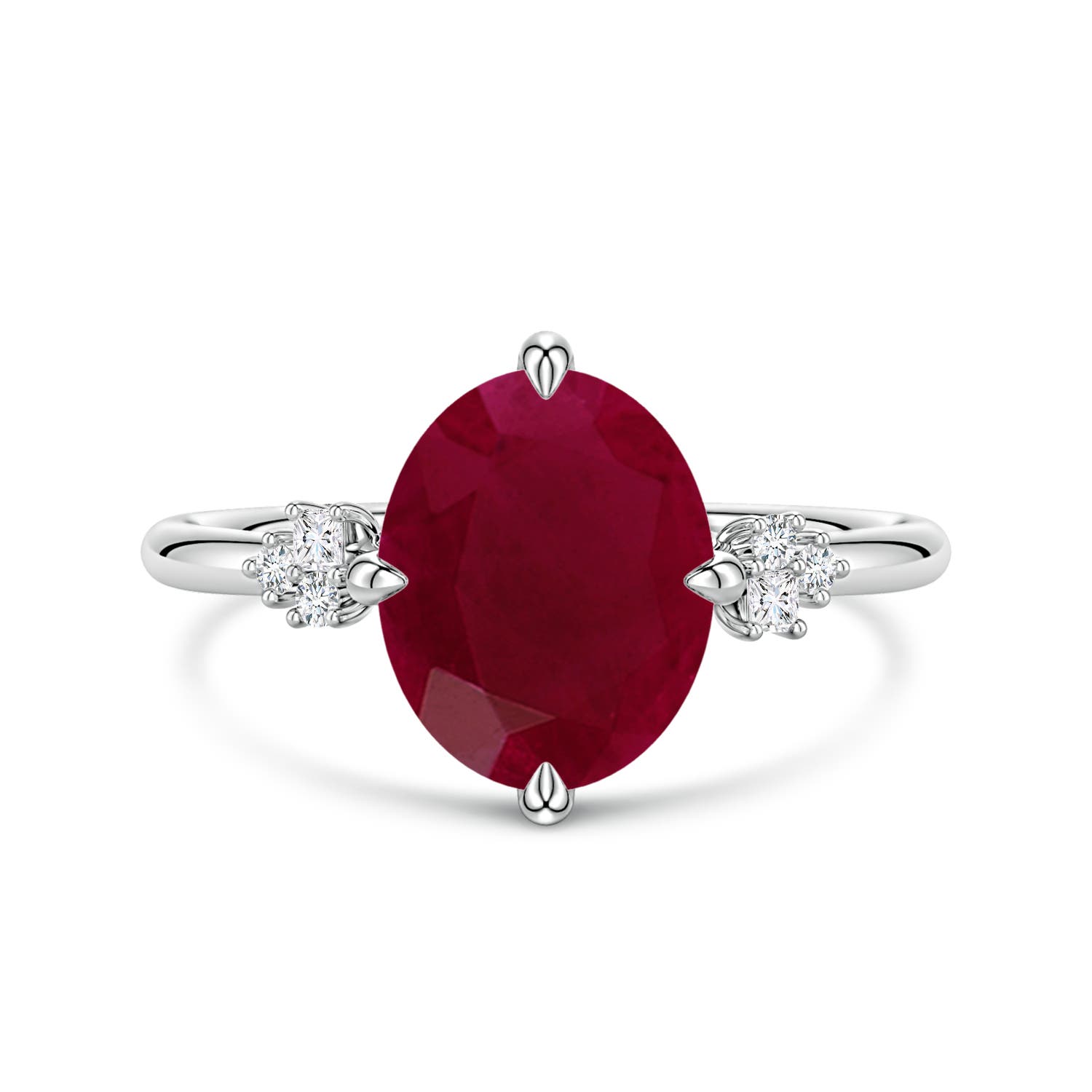 Angara 3.39 Ctw Oval Ruby Engagement Ring With Mixed Cut Diamonds