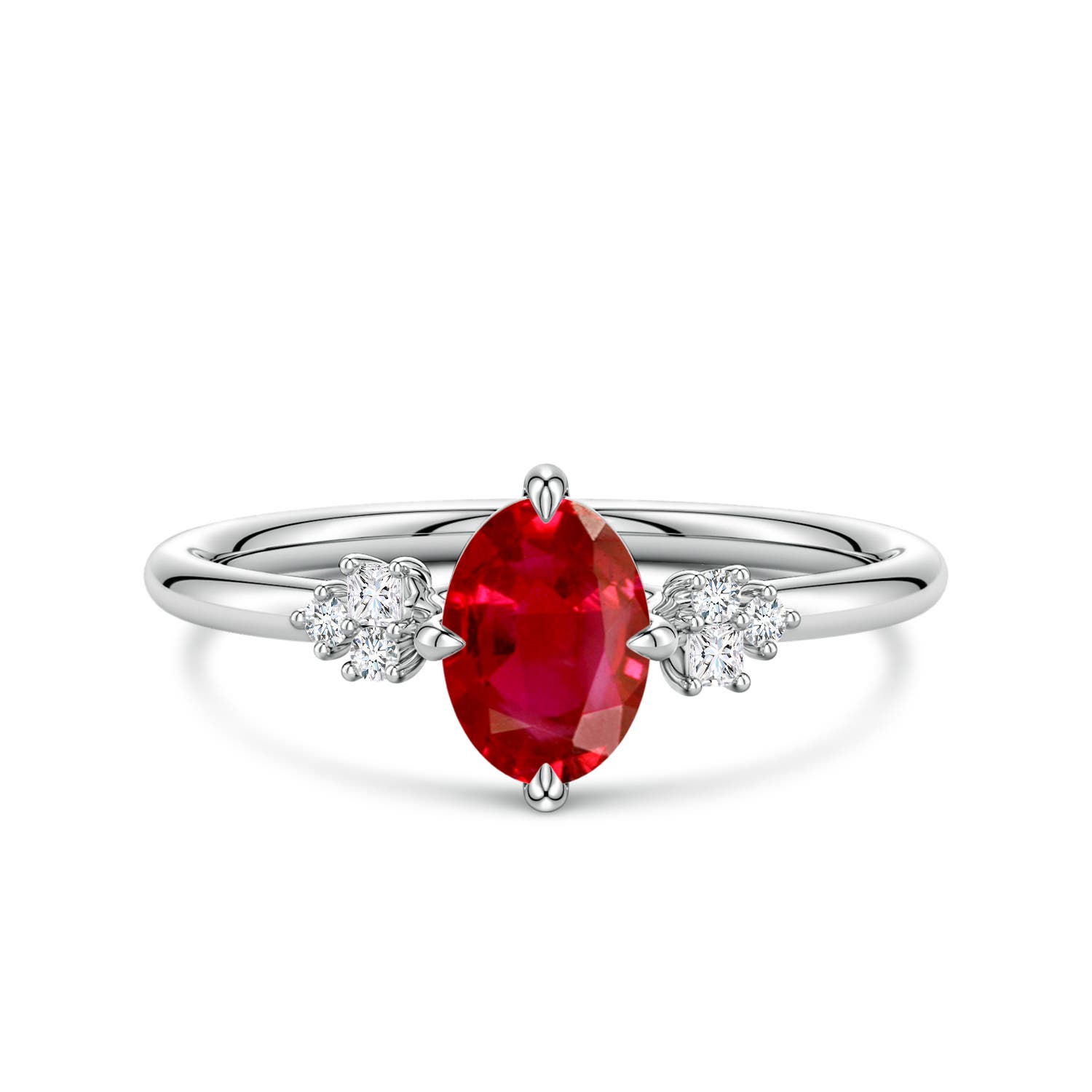 7x5mm AAA Oval Ruby Engagement Ring with Mixed Cut Diamonds in 18CT White Gold