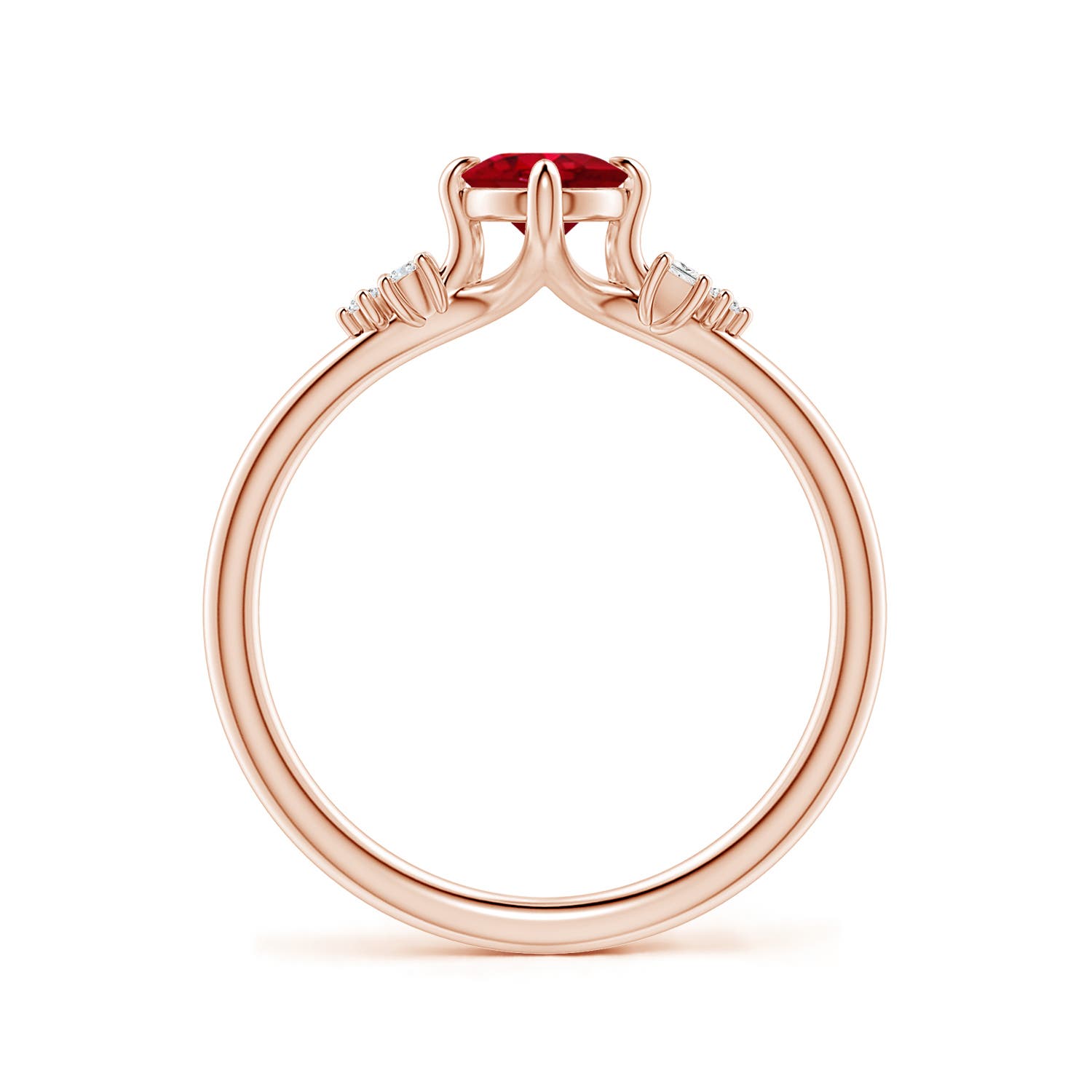 7x5mm AAA Oval Ruby Engagement Ring with Mixed Cut Diamonds in Rose Gold