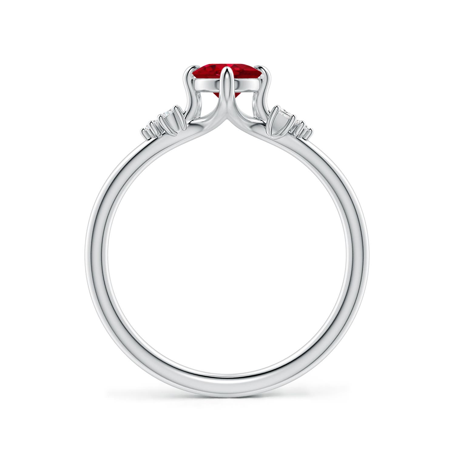 7x5mm AAA Oval Ruby Engagement Ring with Mixed Cut Diamonds in White Gold - side 2