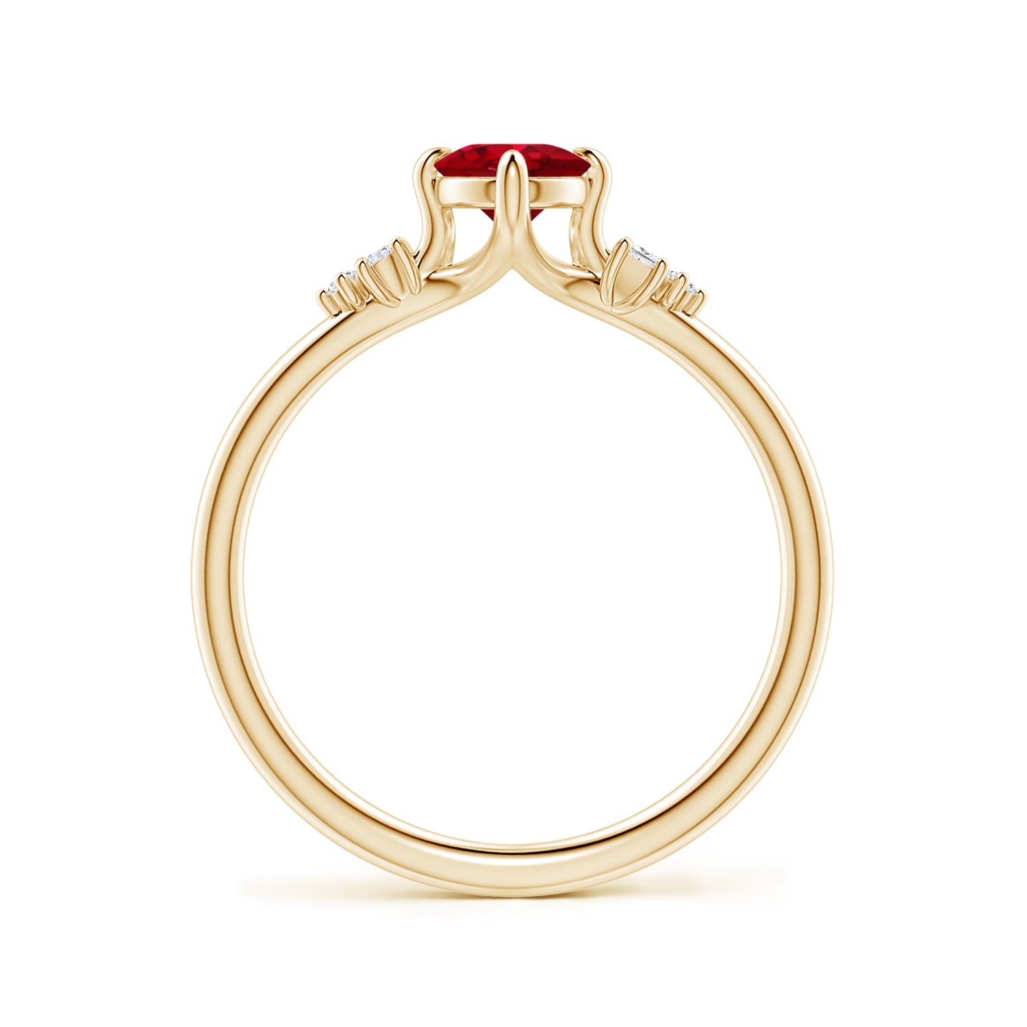 7x5mm AAA Oval Ruby Engagement Ring with Mixed Cut Diamonds in Yellow Gold
