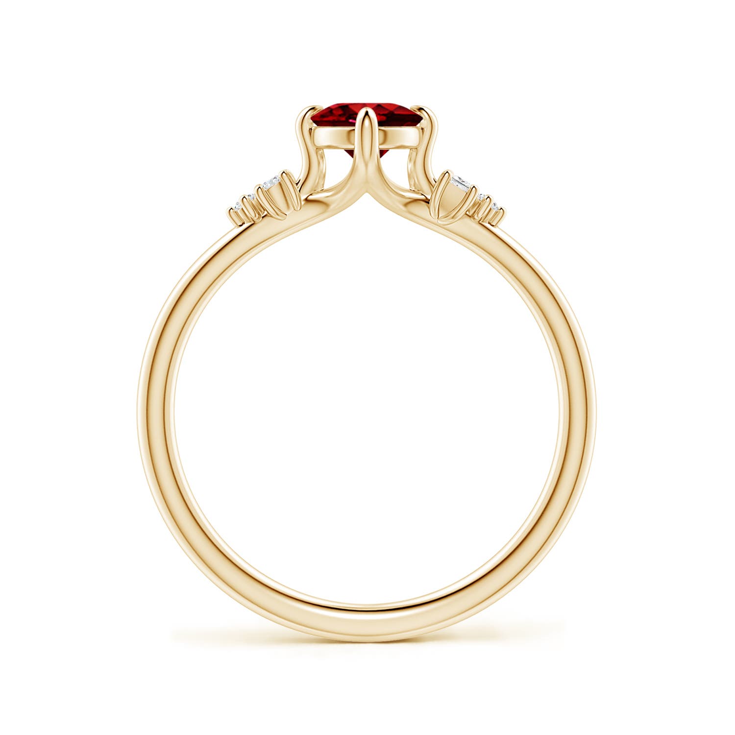 7x5mm AAAA Oval Ruby Engagement Ring with Mixed Cut Diamonds in Yellow Gold