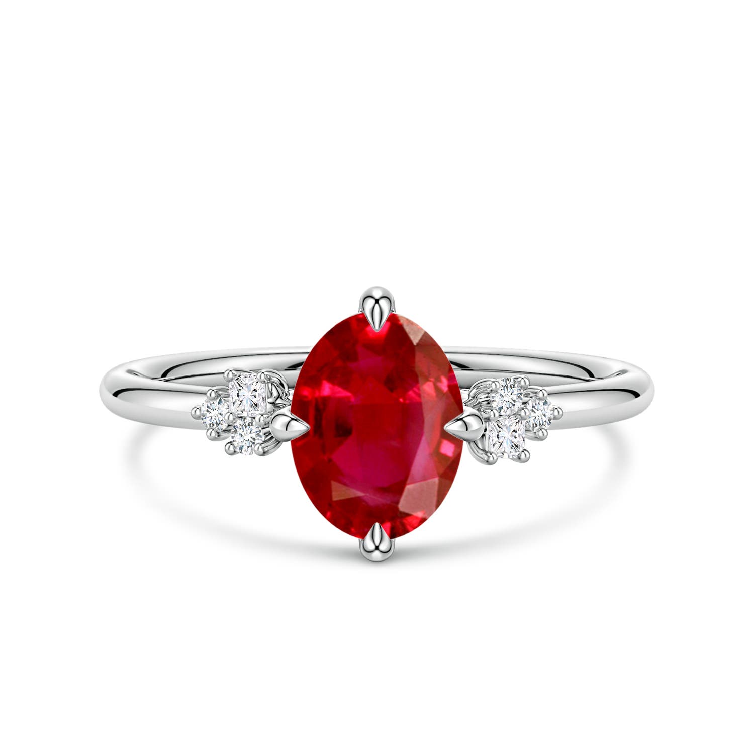 8x6mm AAA Oval Ruby Engagement Ring with Mixed Cut Diamonds in White Gold
