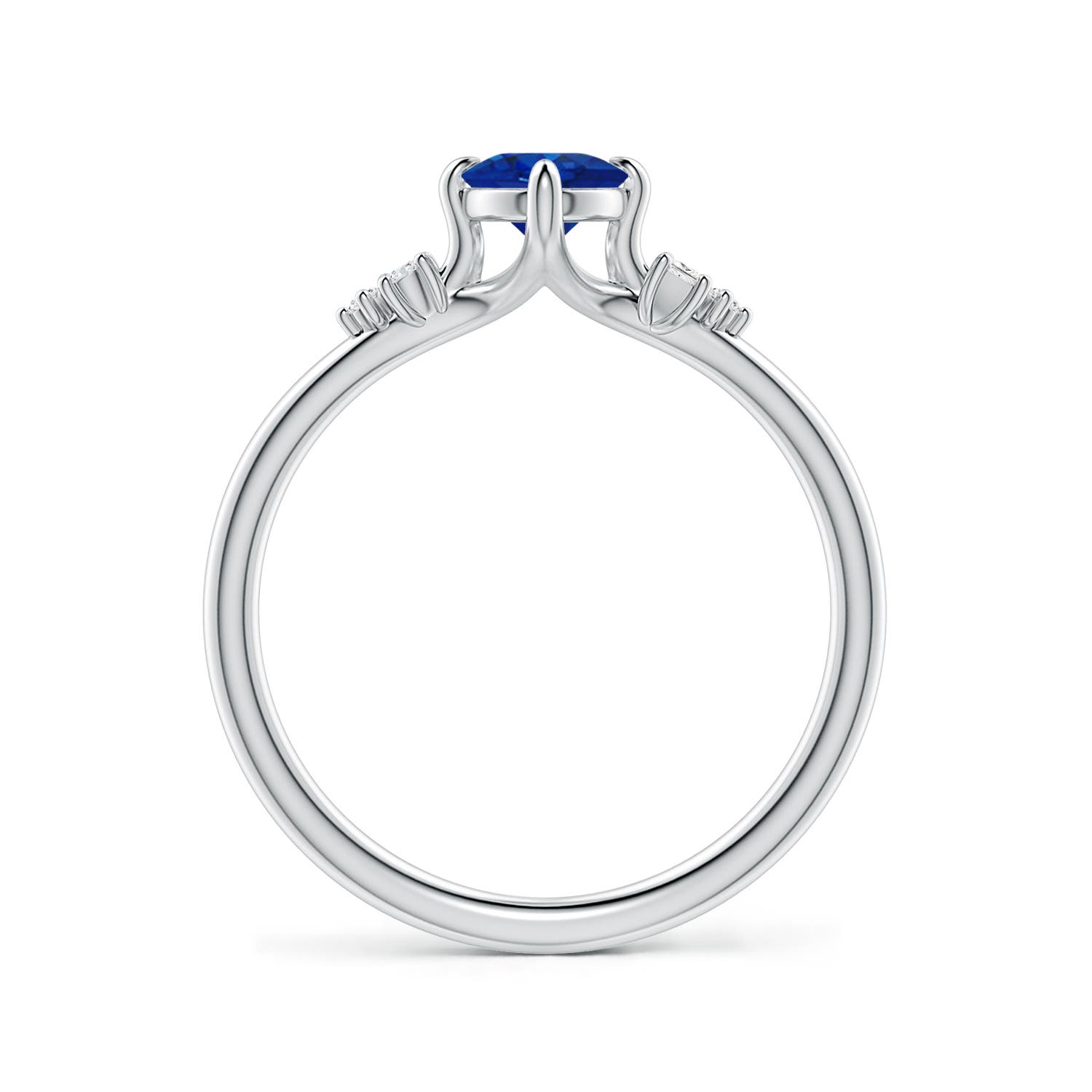 7x5mm AAA Oval Blue Sapphire Engagement Ring with Mixed Cut Diamonds in 18K White Gold