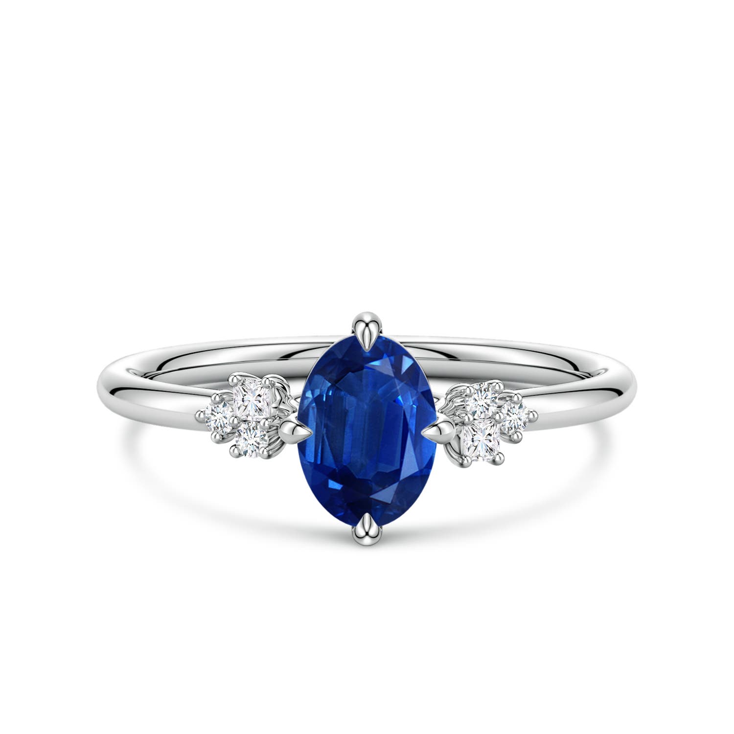 7x5mm AAA Oval Blue Sapphire Engagement Ring with Mixed Cut Diamonds in P950 Platinum