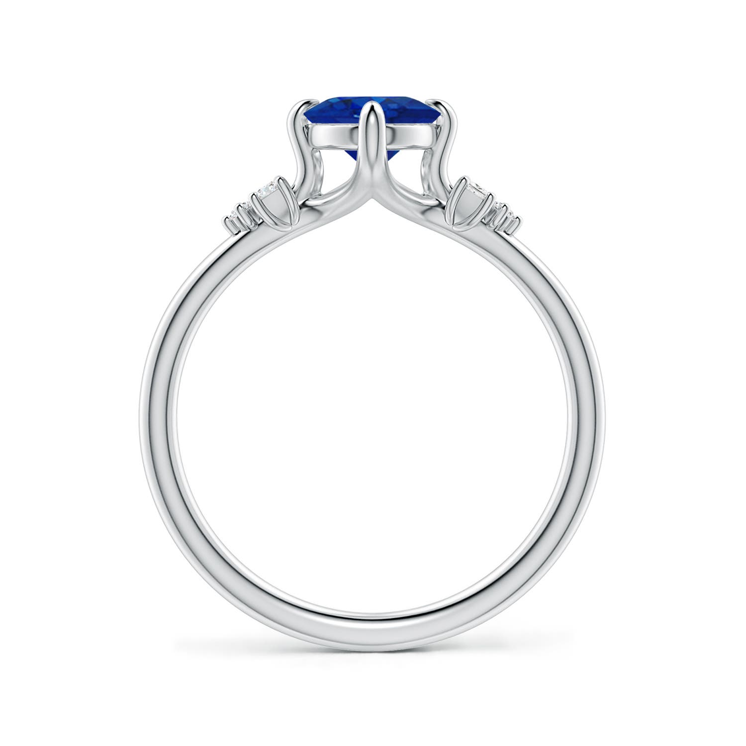 8x6mm AAA Oval Blue Sapphire Engagement Ring with Mixed Cut Diamonds in White Gold