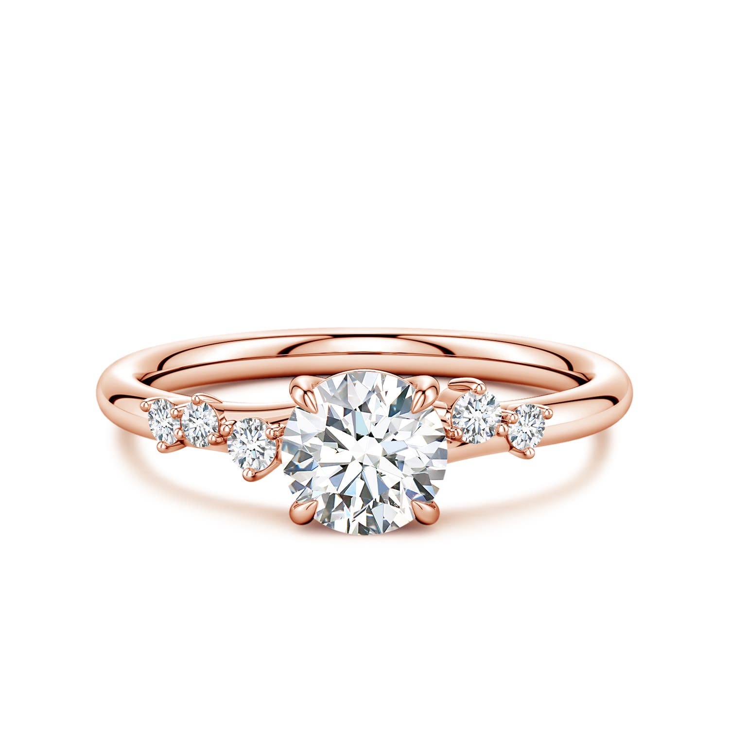 6mm GVS2 Round Diamond Engagement Ring with Scattered Accents in Rose Gold