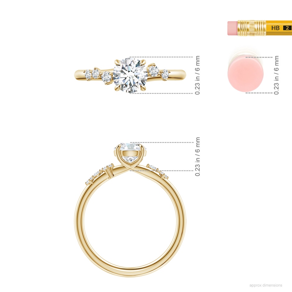 6mm GVS2 Round Diamond Engagement Ring with Scattered Accents in Yellow Gold ruler