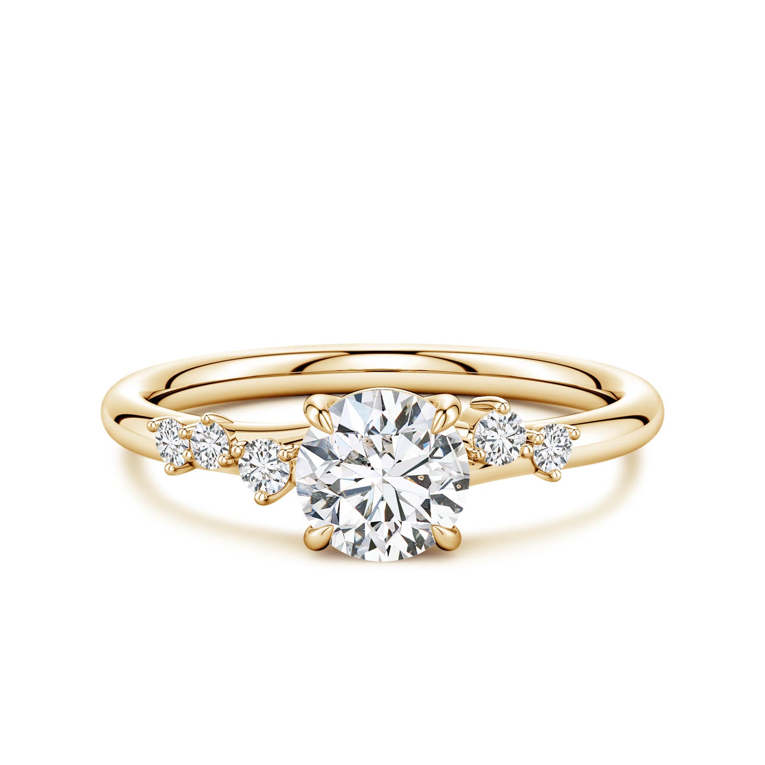6mm HSI2 Round Diamond Engagement Ring with Scattered Accents in 18CT Yellow Gold
