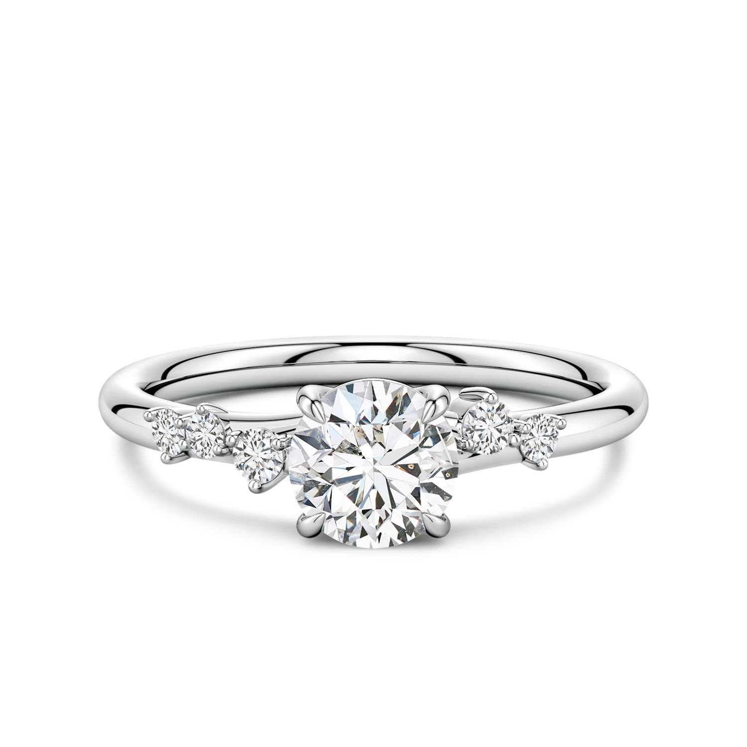 6mm HSI2 Round Diamond Engagement Ring with Scattered Accents in White Gold