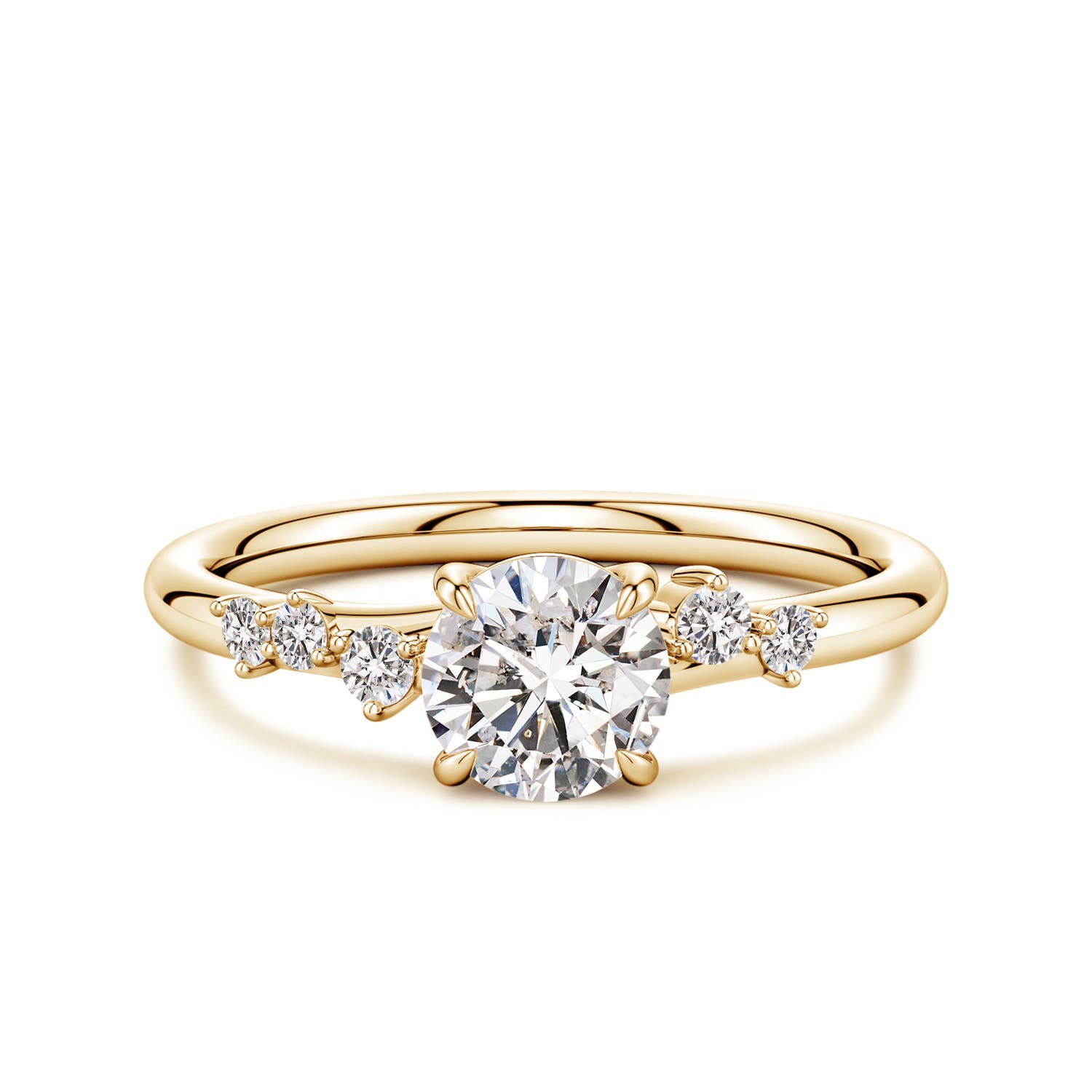 6mm IJI1I2 Round Diamond Engagement Ring with Scattered Accents in Yellow Gold