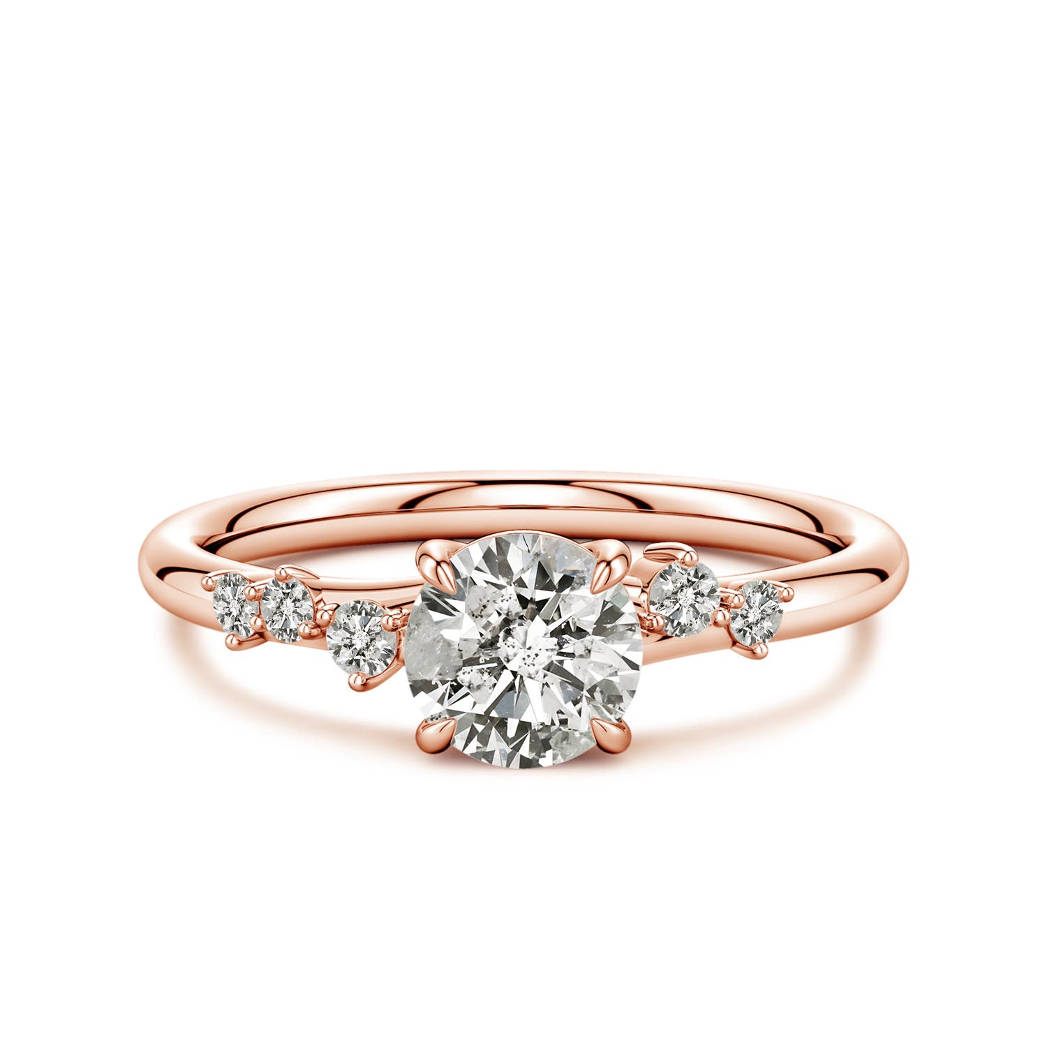 6mm KI3 Round Diamond Engagement Ring with Scattered Accents in Rose Gold