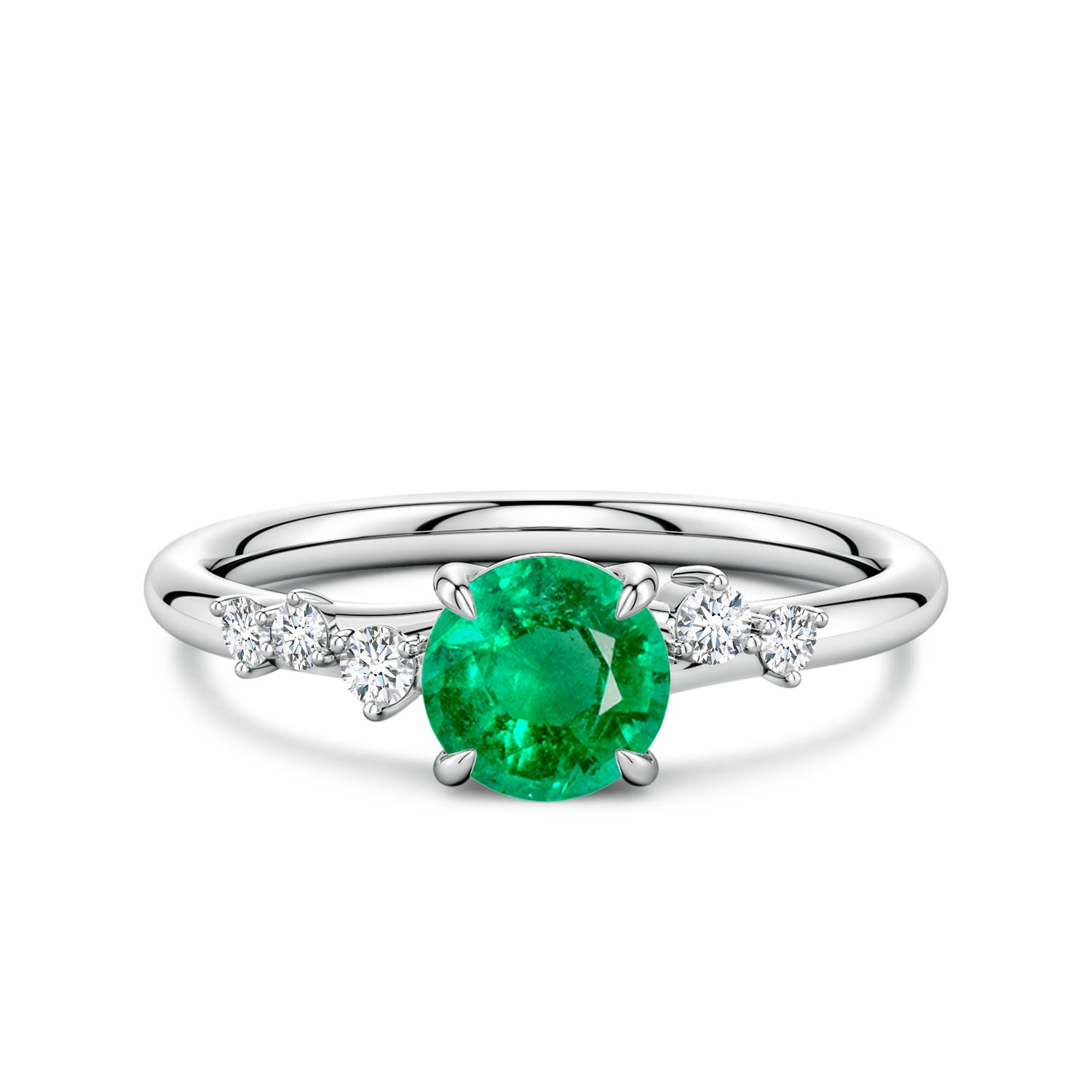 6mm AAA Round Emerald Engagement Ring with Scattered Accents in White Gold