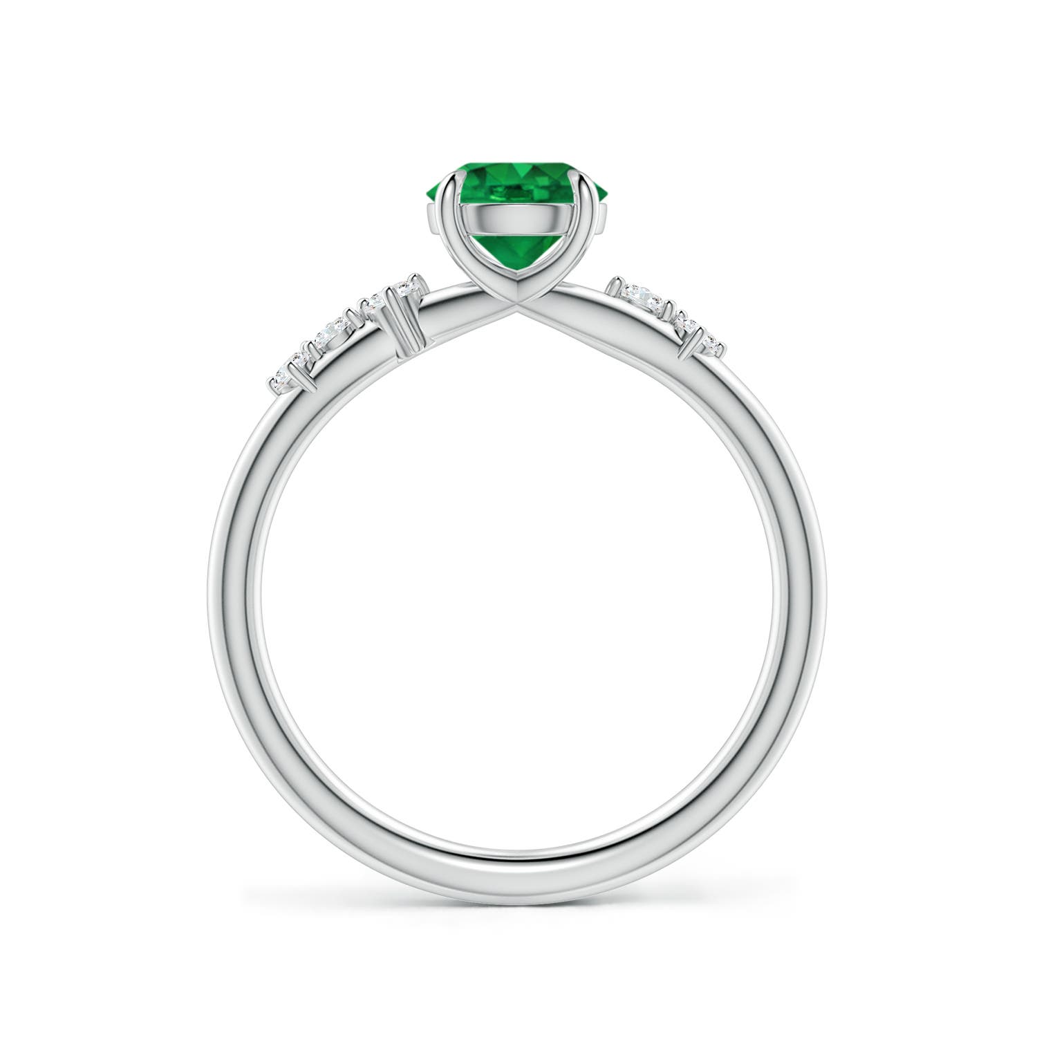 6mm AAA Round Emerald Engagement Ring with Scattered Accents in White Gold