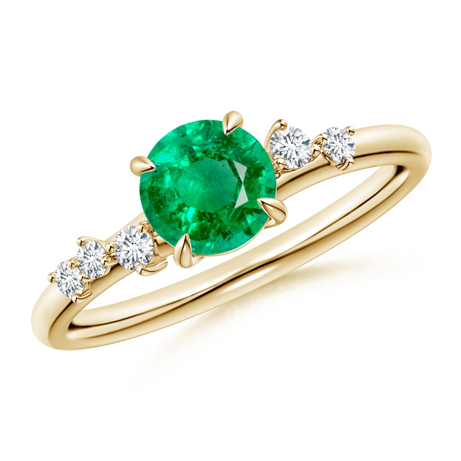 6mm AAA Round Emerald Engagement Ring with Scattered Accents in Yellow Gold 
