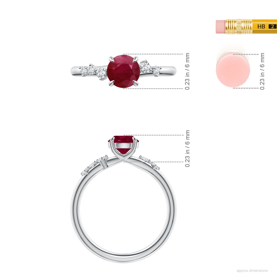 6mm A Round Ruby Engagement Ring with Scattered Accents in P950 Platinum ruler