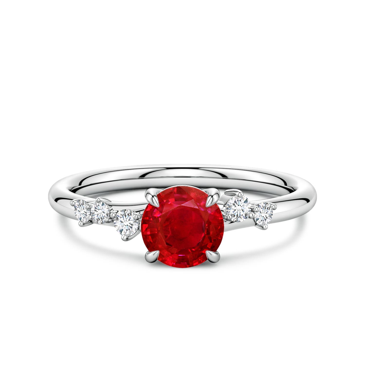 6mm AAA Round Ruby Engagement Ring with Scattered Accents in White Gold