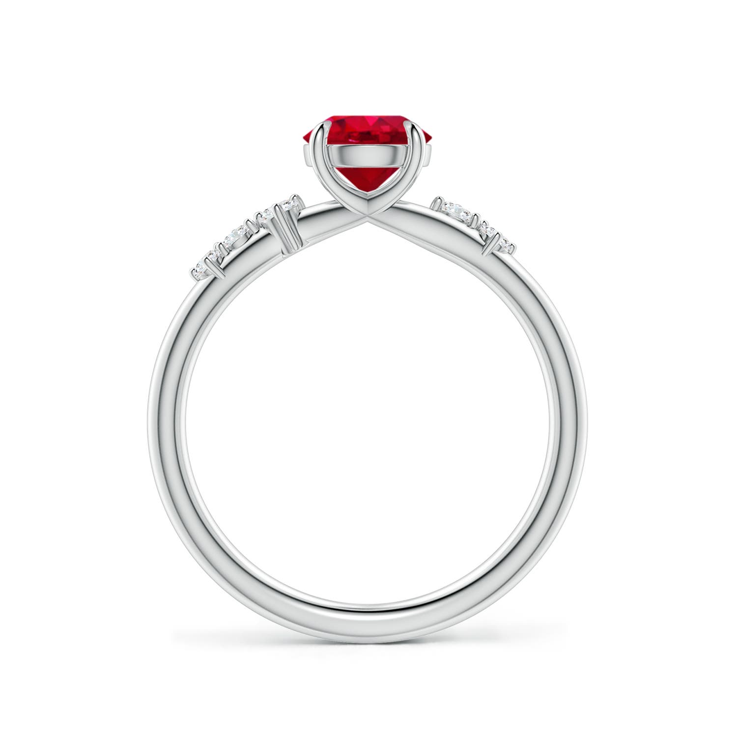 6mm AAA Round Ruby Engagement Ring with Scattered Accents in White Gold