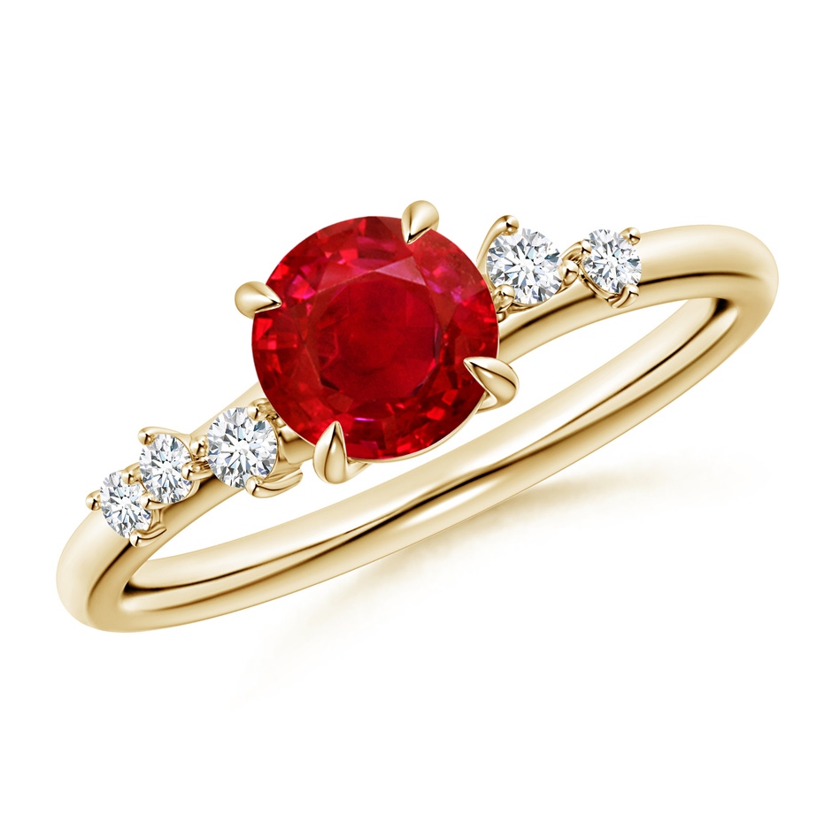 6mm AAA Round Ruby Engagement Ring with Scattered Accents in Yellow Gold 