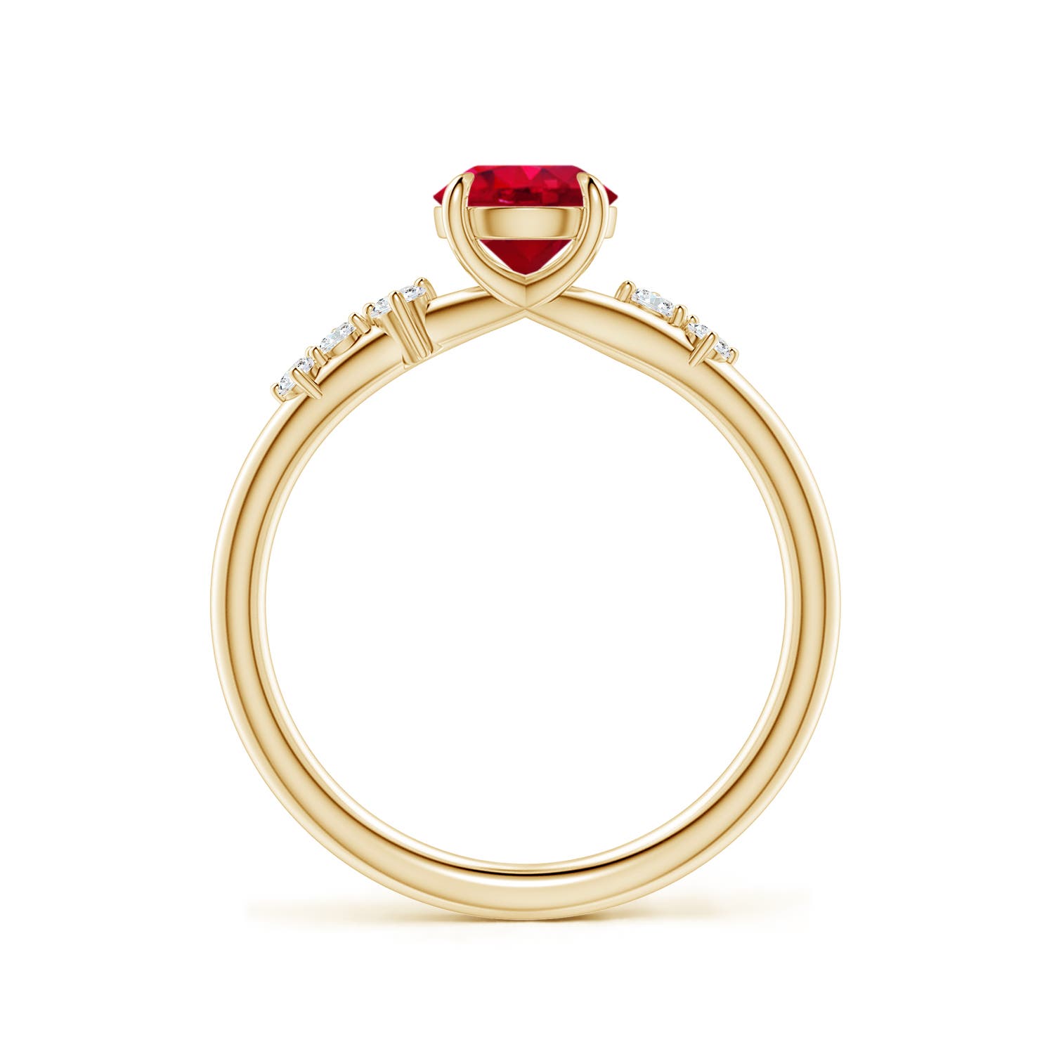 6mm AAA Round Ruby Engagement Ring with Scattered Accents in Yellow Gold - side 2