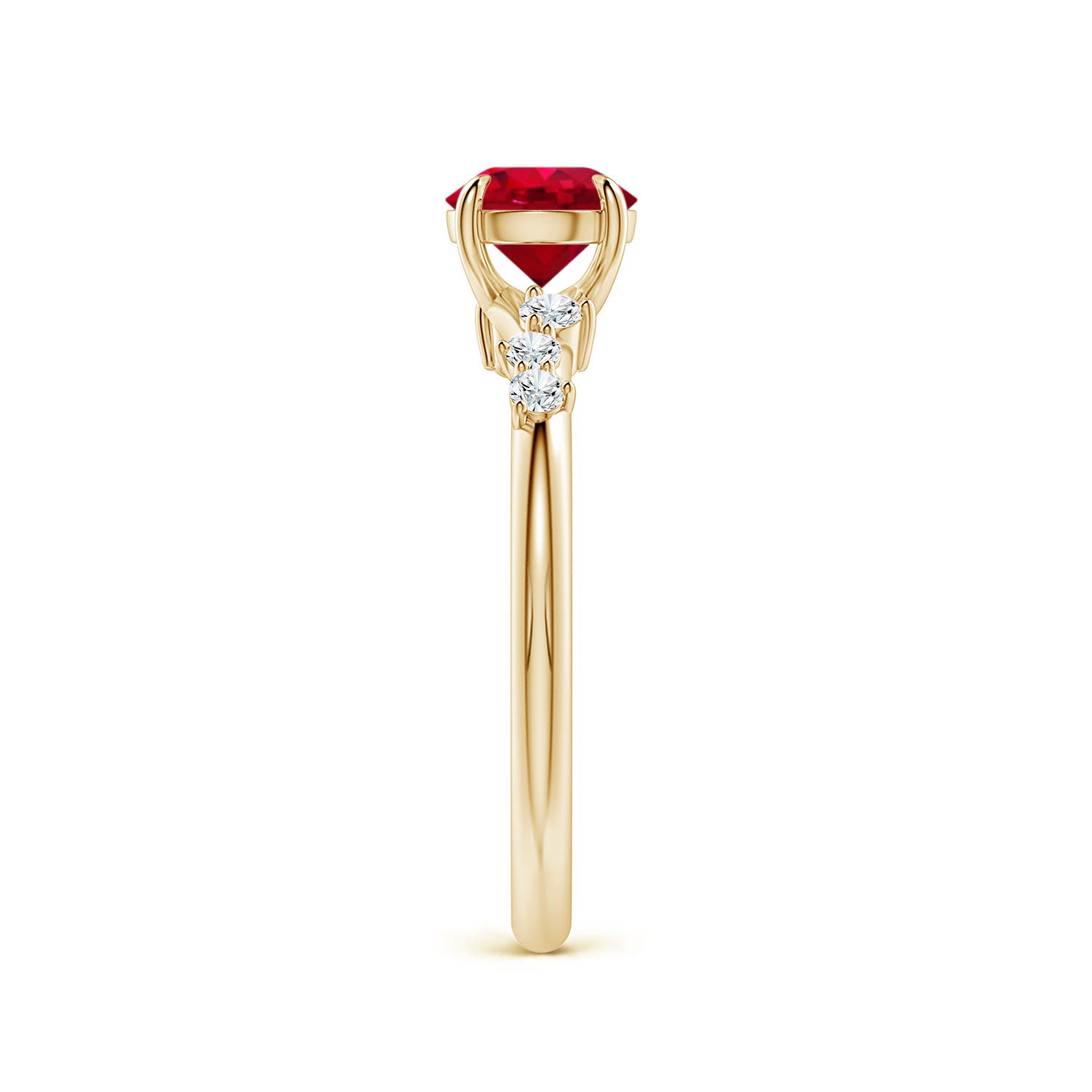 6mm AAA Round Ruby Engagement Ring with Scattered Accents in Yellow Gold - side 3