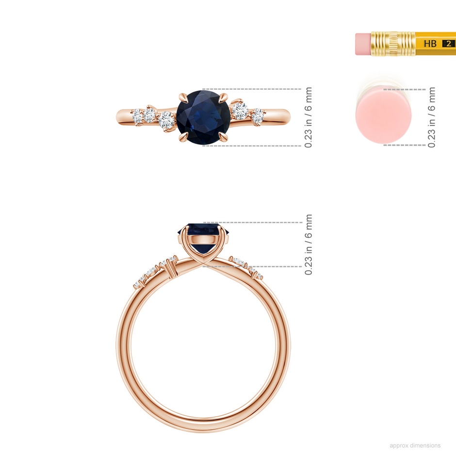 6mm A Round Blue Sapphire Engagement Ring with Scattered Accents in 18K Rose Gold ruler