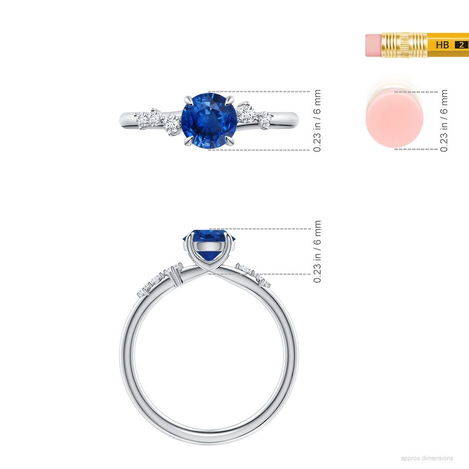 6mm AAA Round Blue Sapphire Engagement Ring with Scattered Accents in White Gold ruler