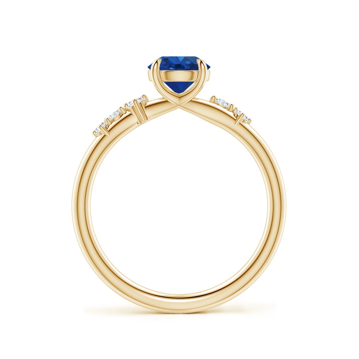 6mm AAA Round Blue Sapphire Engagement Ring with Scattered Accents in Yellow Gold - side 2
