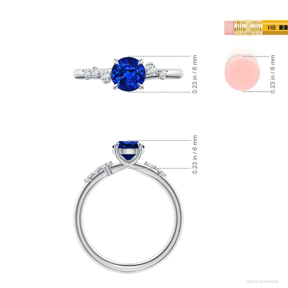6mm AAAA Round Blue Sapphire Engagement Ring with Scattered Accents in White Gold ruler