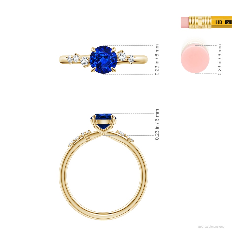 6mm AAAA Round Blue Sapphire Engagement Ring with Scattered Accents in Yellow Gold ruler