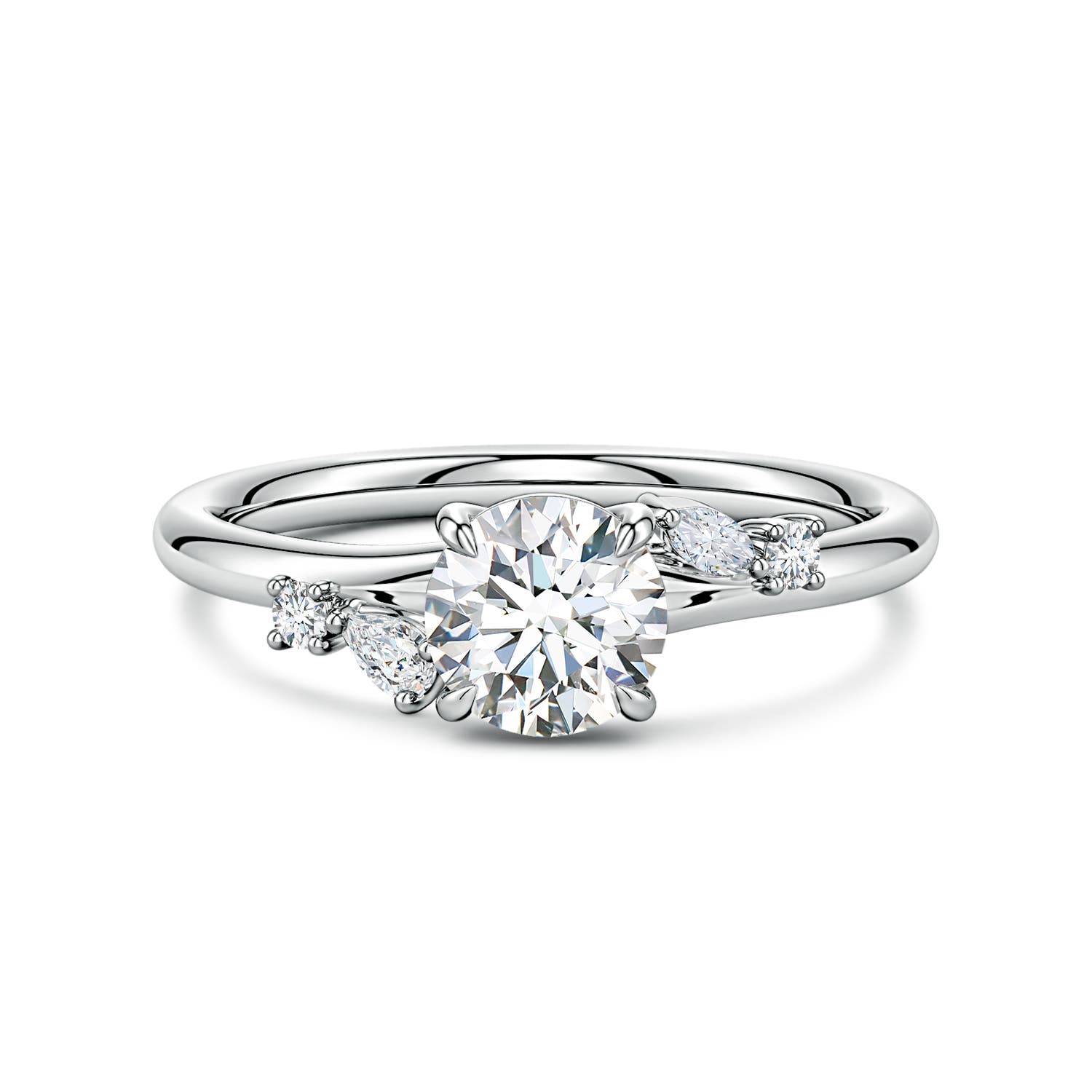 6mm GVS2 Round Diamond Engagement Ring with Mixed-Shaped Accents in P950 Platinum