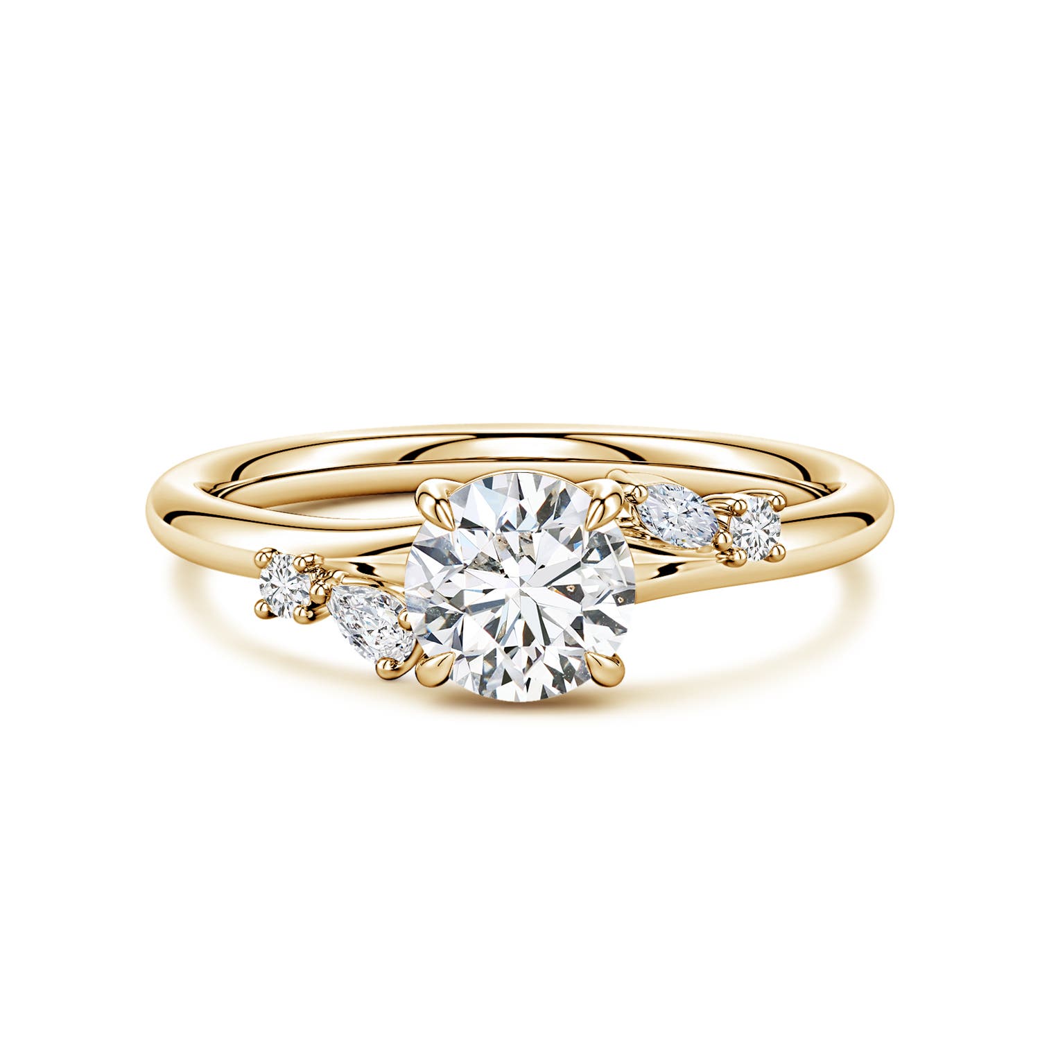6mm HSI2 Round Diamond Engagement Ring with Mixed-Shaped Accents in 18CT Yellow Gold