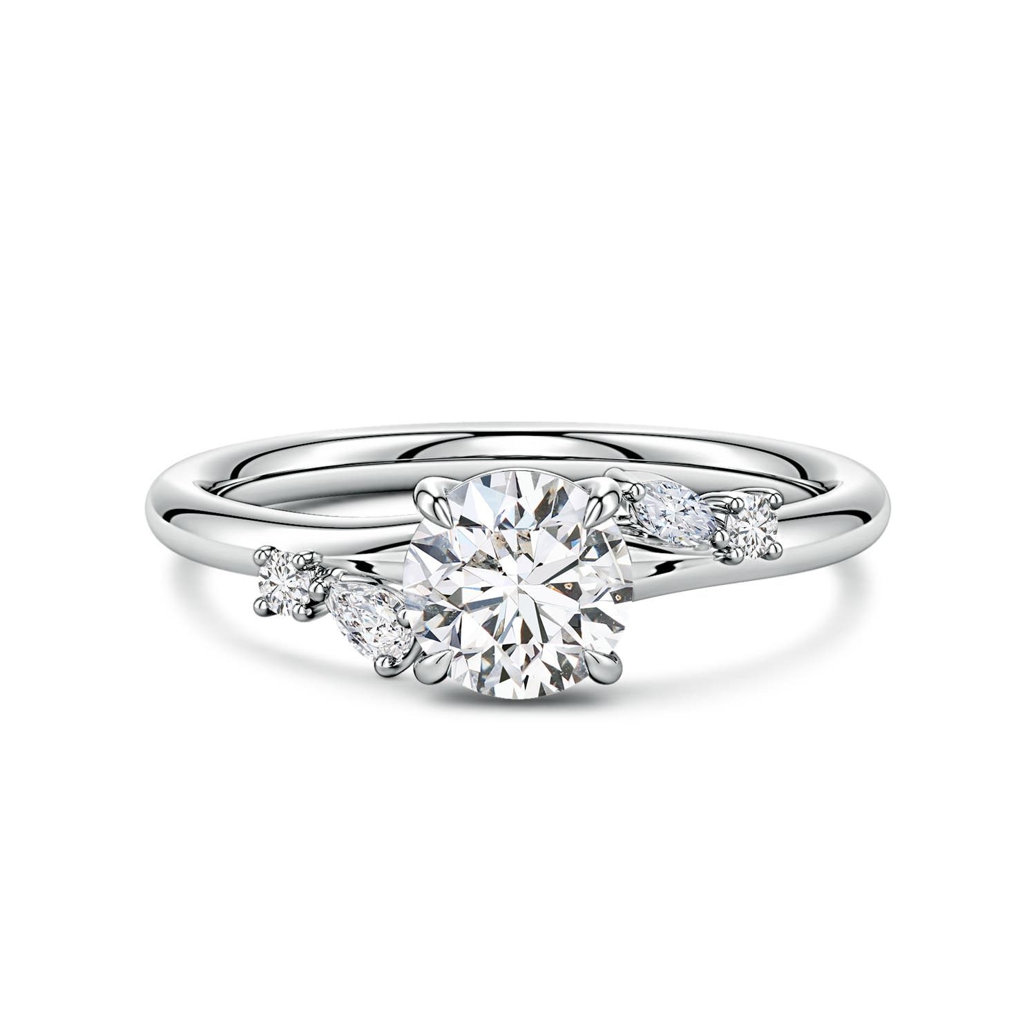 6mm HSI2 Round Diamond Engagement Ring with Mixed-Shaped Accents in White Gold