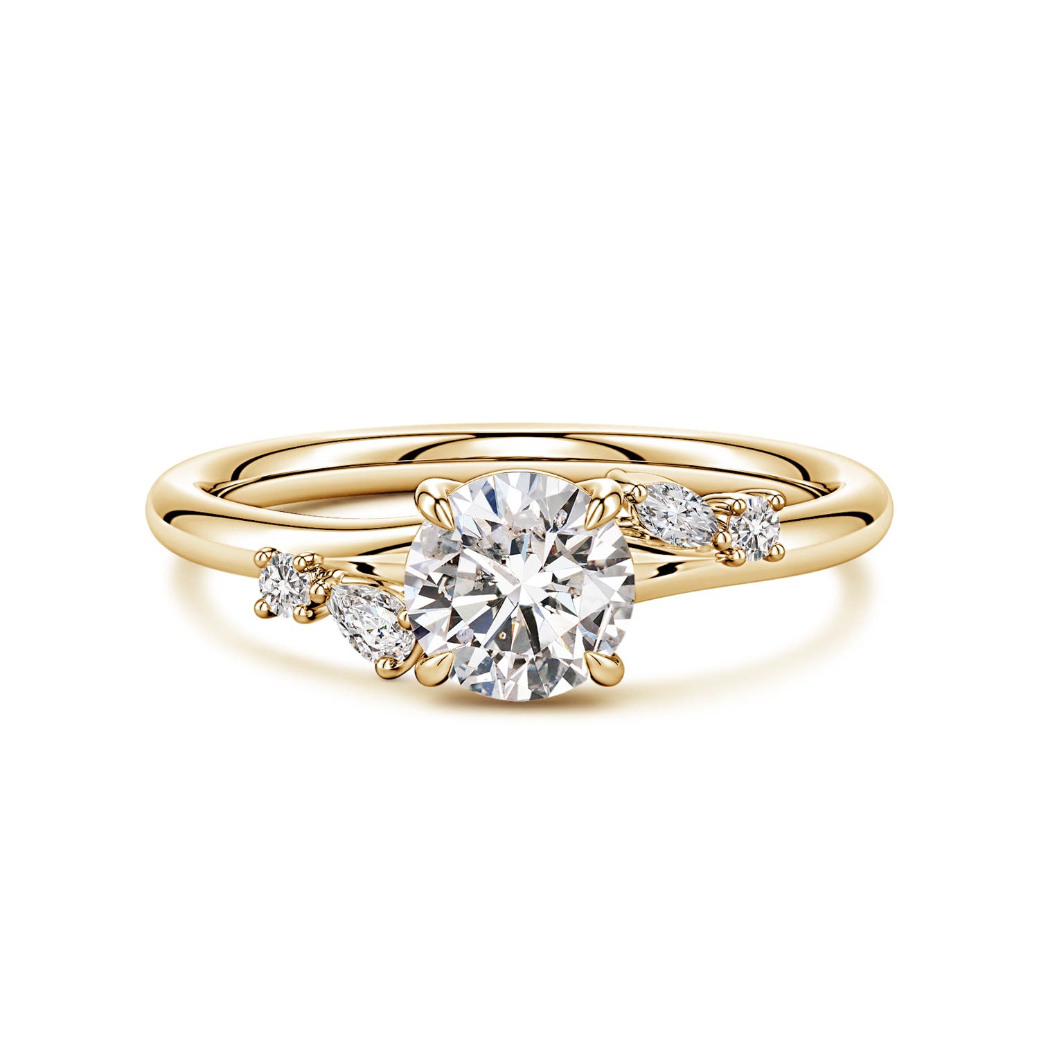 6mm IJI1I2 Round Diamond Engagement Ring with Mixed-Shaped Accents in Yellow Gold
