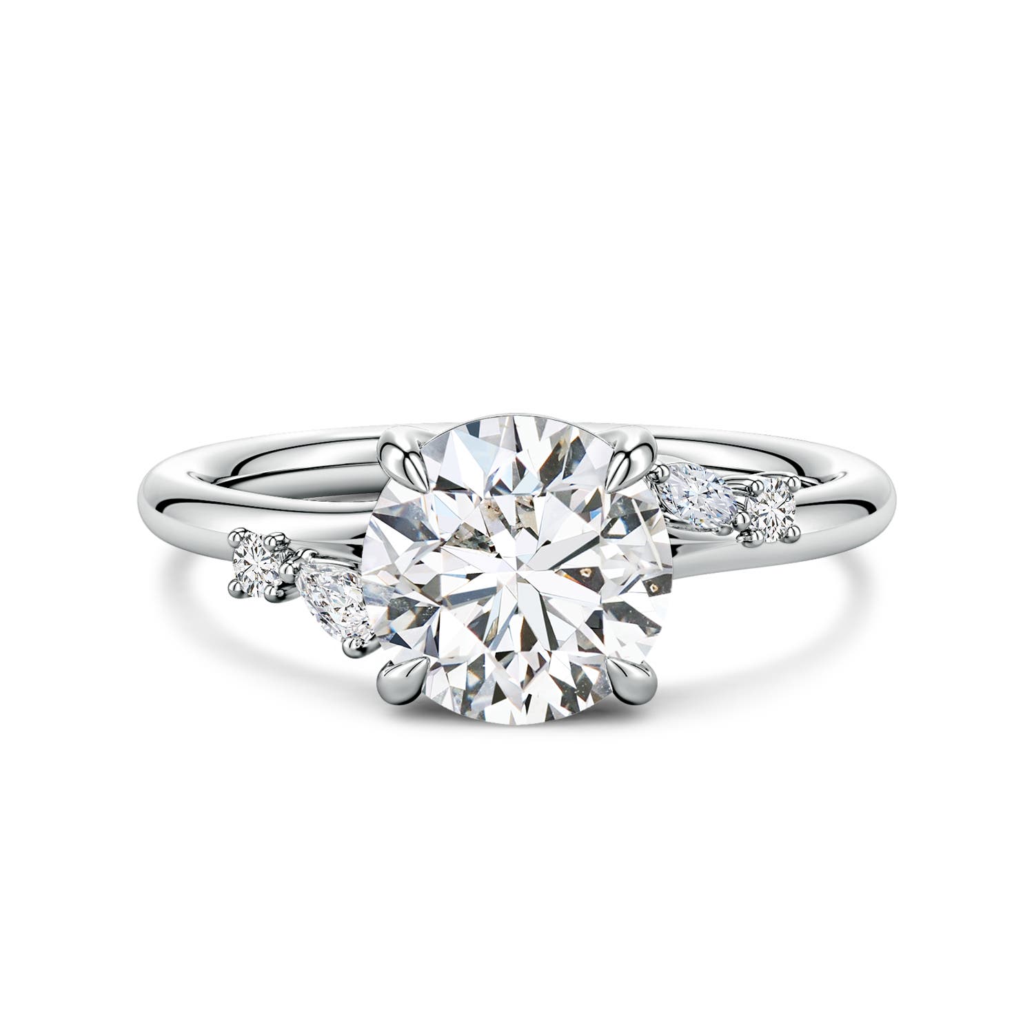 8mm HSI2 Round Diamond Engagement Ring with Mixed-Shaped Accents in White Gold