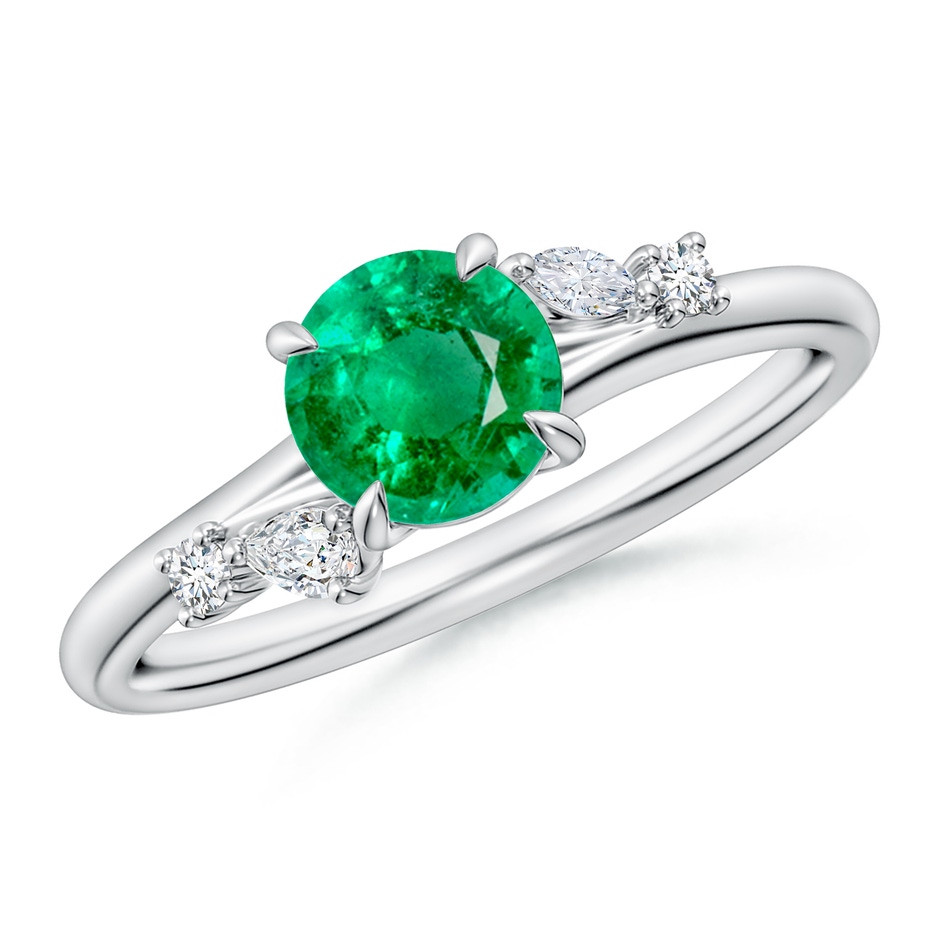 6mm AAA Round Emerald Engagement Ring with Multi-Shape Diamond Accents in White Gold 