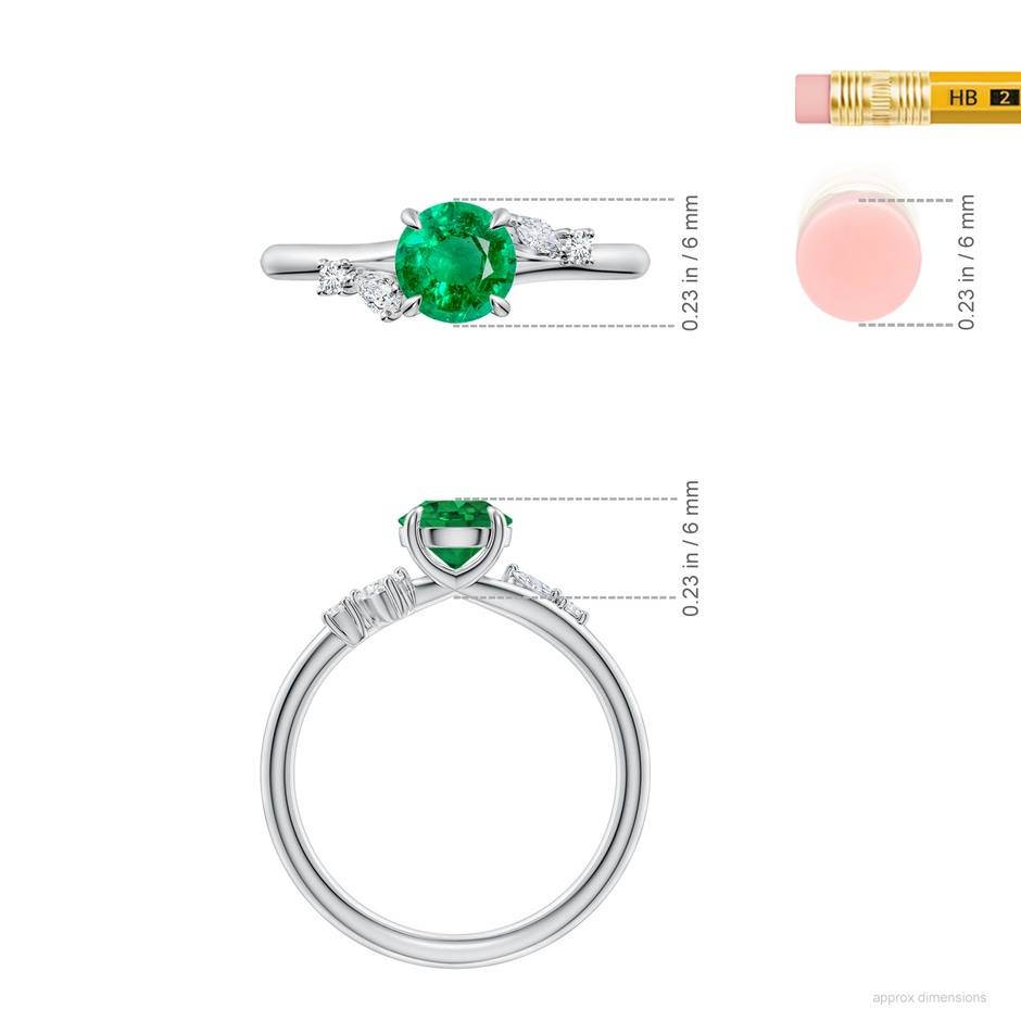 6mm AAA Round Emerald Engagement Ring with Multi-Shape Diamond Accents in White Gold ruler