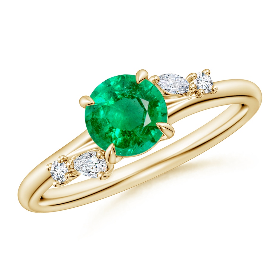 6mm AAA Round Emerald Engagement Ring with Multi-Shape Diamond Accents in Yellow Gold 