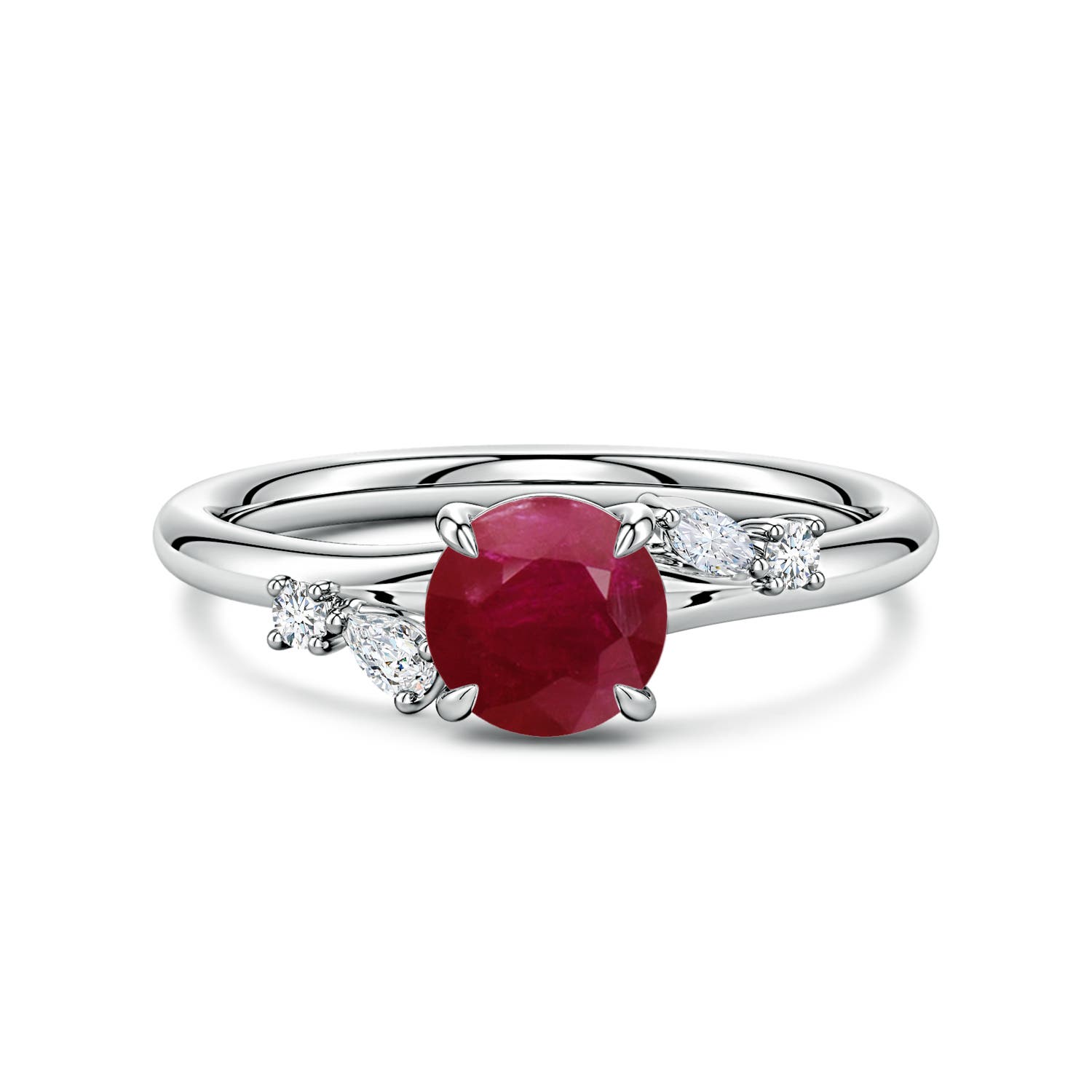 Angara 1.12 Ctw Round Ruby Engagement Ring With Multi-shape Diamond Accents In Metallic