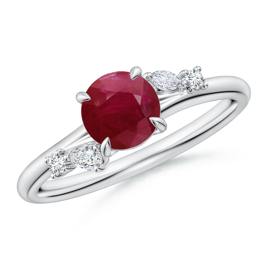 6mm A Round Ruby Engagement Ring with Multi-Shape Diamond Accents in P950 Platinum 
