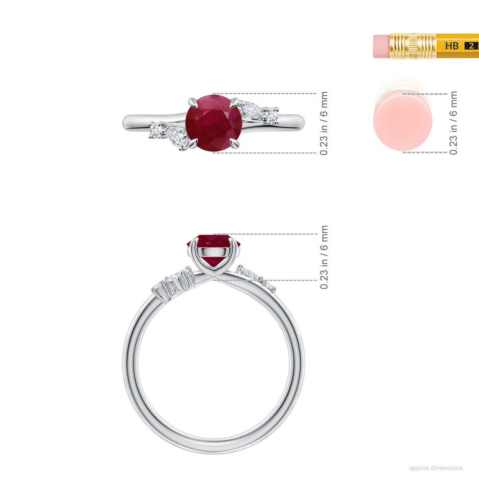 6mm A Round Ruby Engagement Ring with Multi-Shape Diamond Accents in P950 Platinum ruler