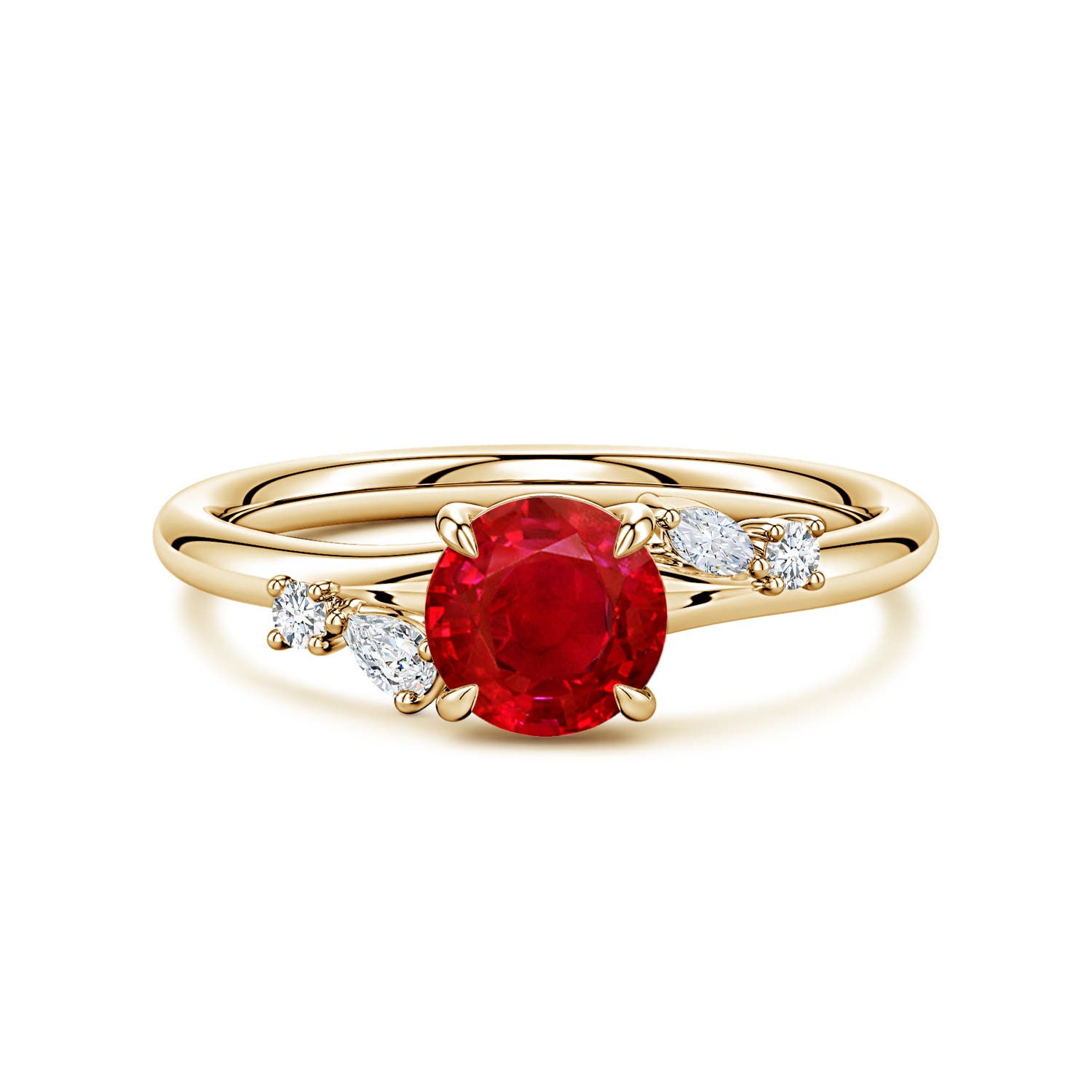 6mm AAA Round Ruby Engagement Ring with Multi-Shape Diamond Accents in 18CT Yellow Gold