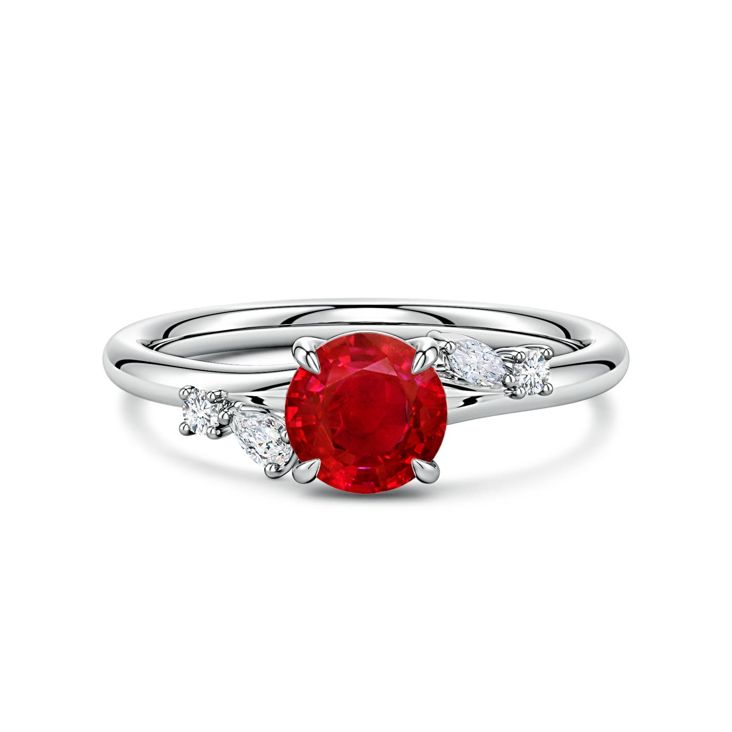 6mm AAA Round Ruby Engagement Ring with Multi-Shape Diamond Accents in White Gold