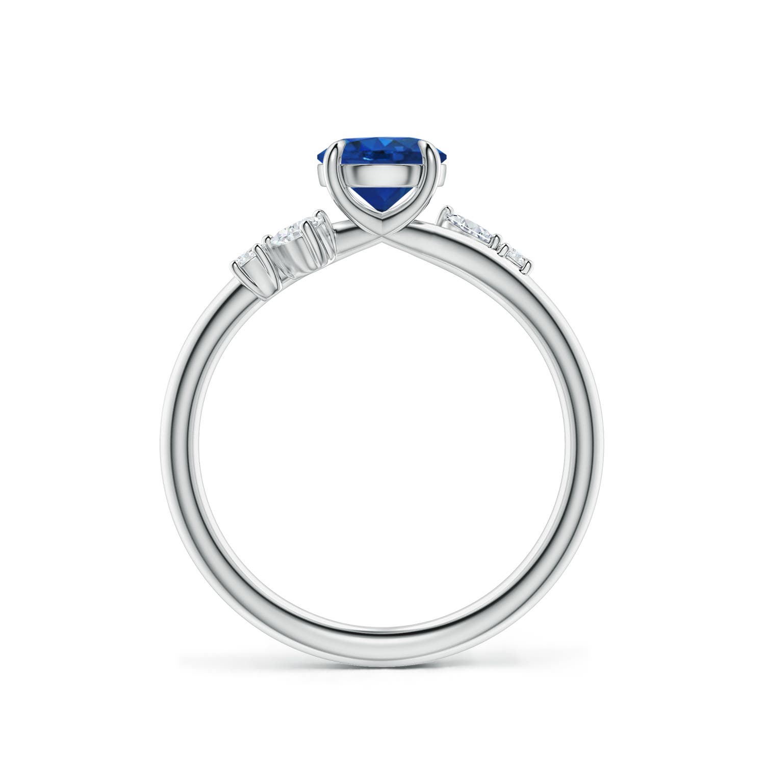6mm AAA Round Blue Sapphire Engagement Ring with Multi-Shape Diamond Accents in White Gold
