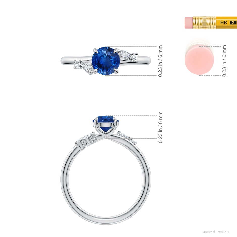 6mm AAA Round Blue Sapphire Engagement Ring with Multi-Shape Diamond Accents in White Gold ruler