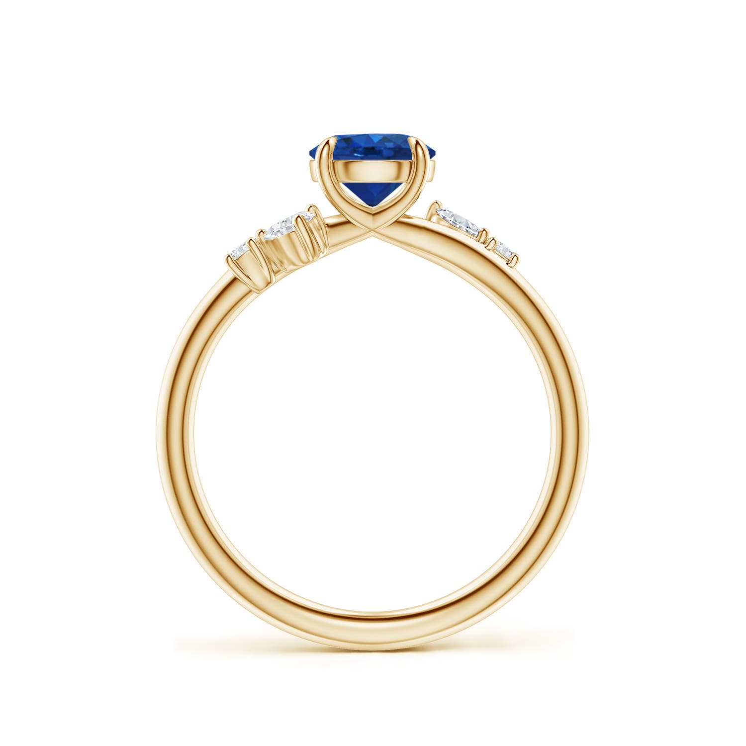 6mm AAA Round Blue Sapphire Engagement Ring with Multi-Shape Diamond Accents in Yellow Gold - side 2