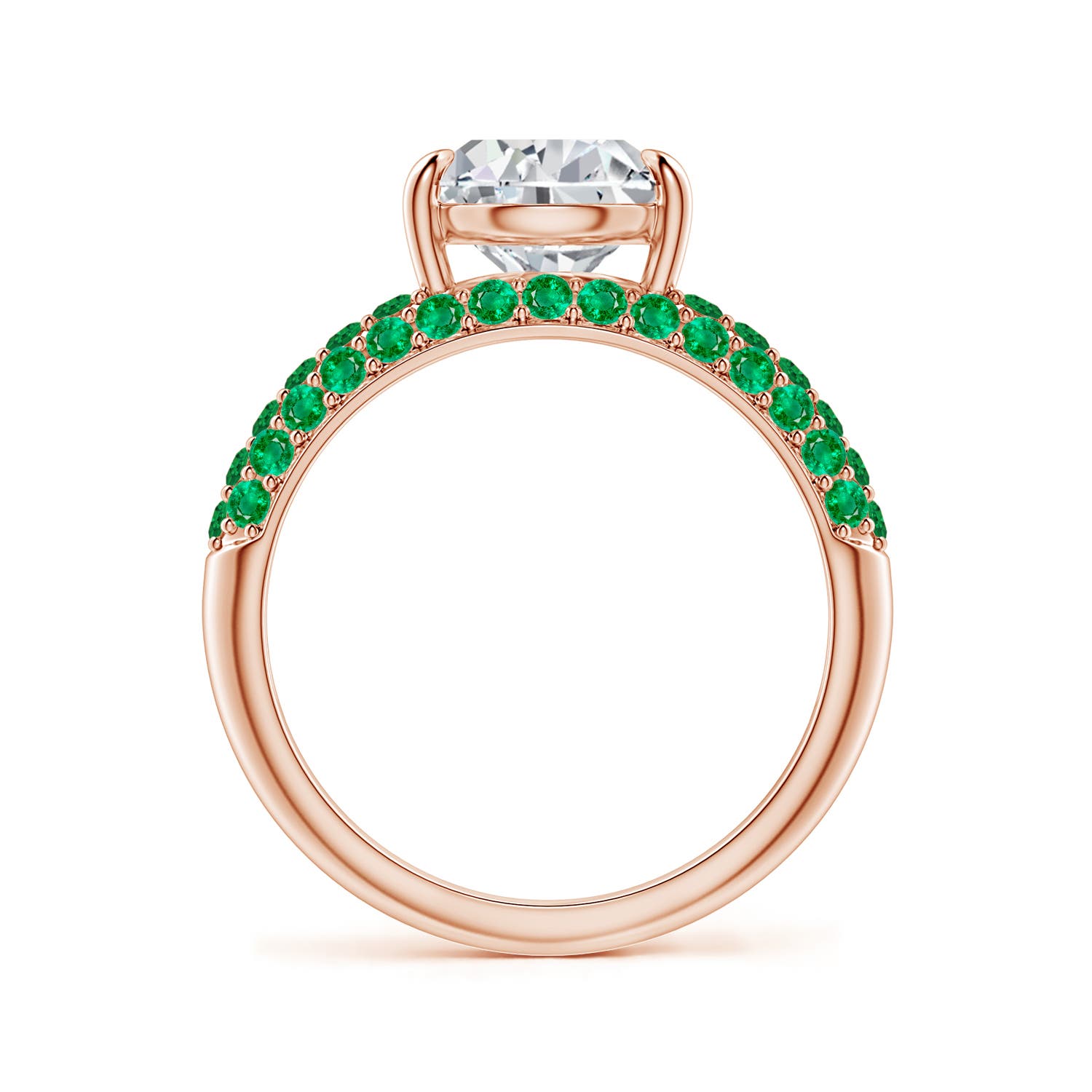 12x8mm HSI2 Off-Centered Pear Diamond Engagement Ring with Emeralds in 18K Rose Gold