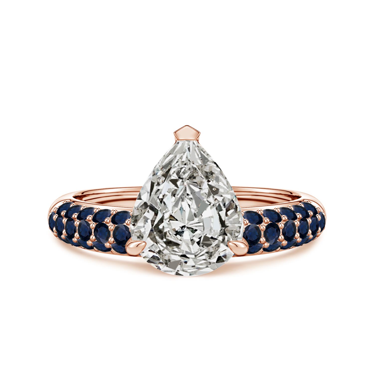 Angara 3.28 CTW Off-Centered Pear Diamond Engagement Ring with Blue Sapphires in 18K Rose Gold