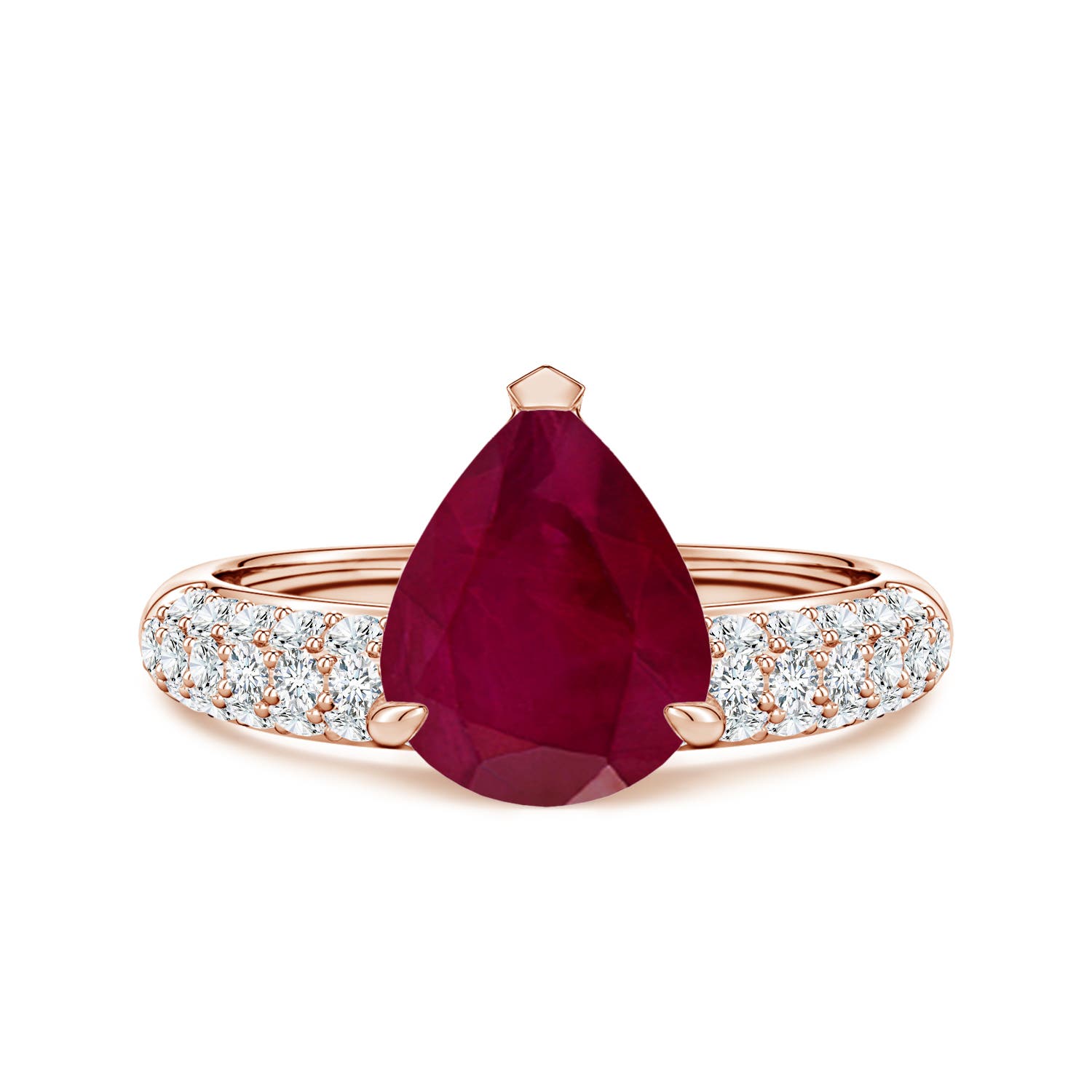 Angara 3.25 Ctw Off-centered Pear Ruby Engagement Ring With Diamond Accents In Red