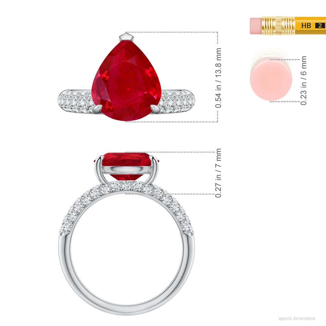 Off-Centered Pear Ruby Engagement Ring with Diamond Accents